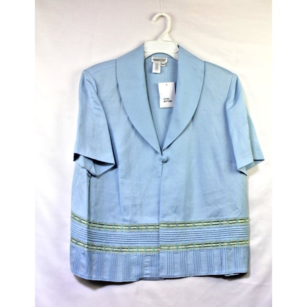 Coldwater Creek Blue Linen Blend Jacket Beaded Trim Size 18W